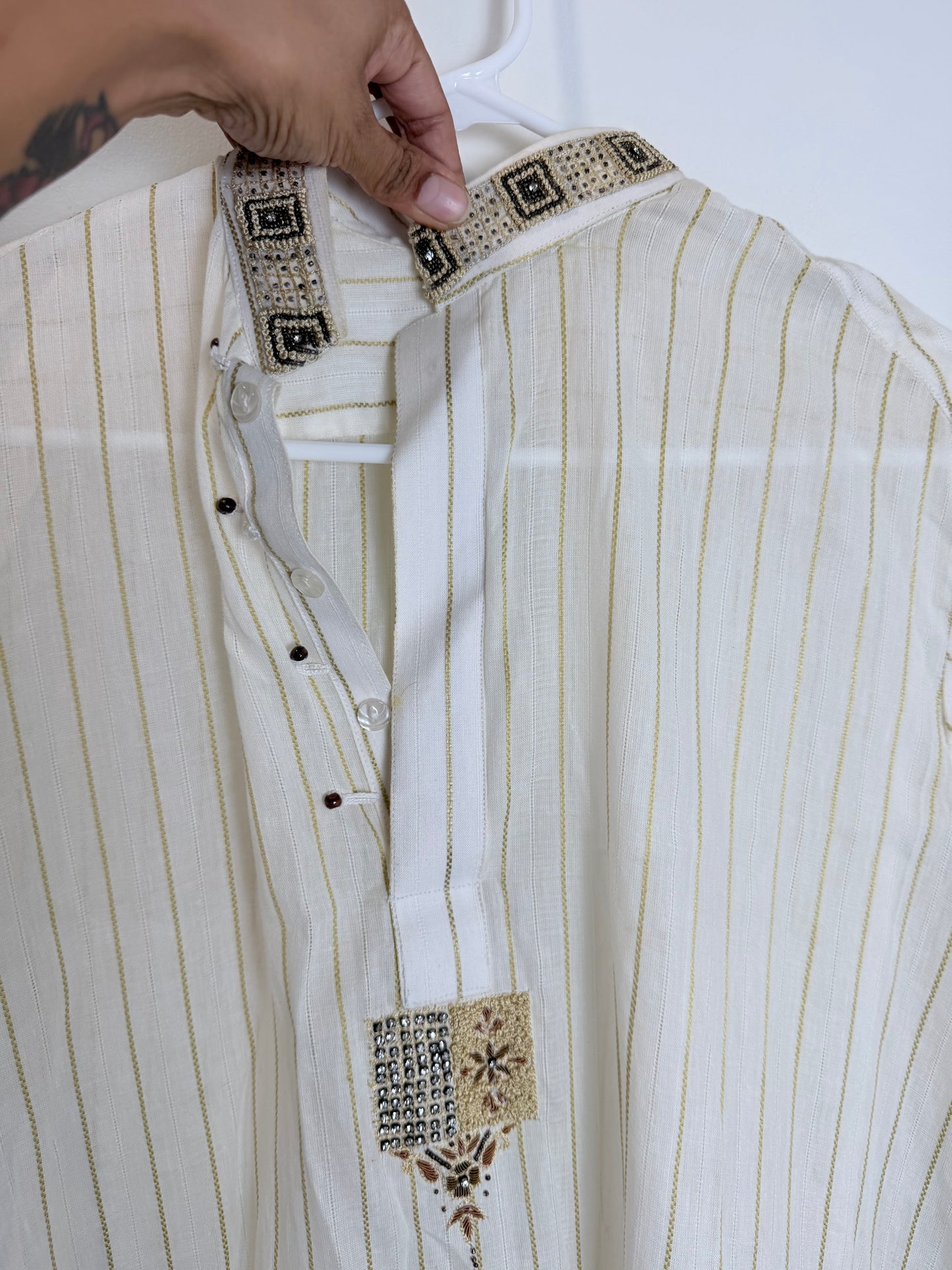 Off white Mens Kurta - Large