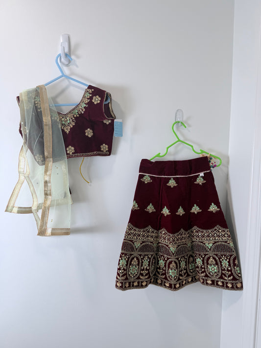 Maroon Green Lehenga - Kids Size 18