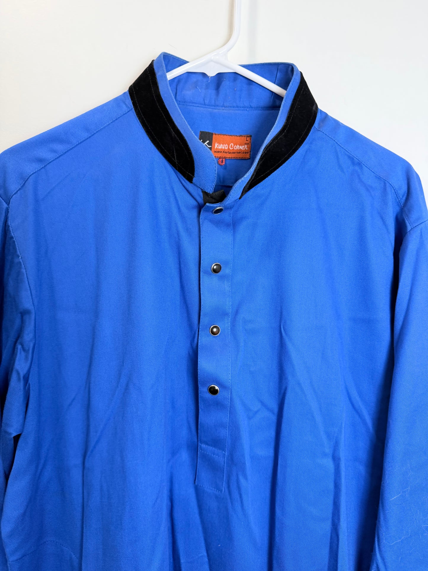 Blue Black Mens Kurta - Large
