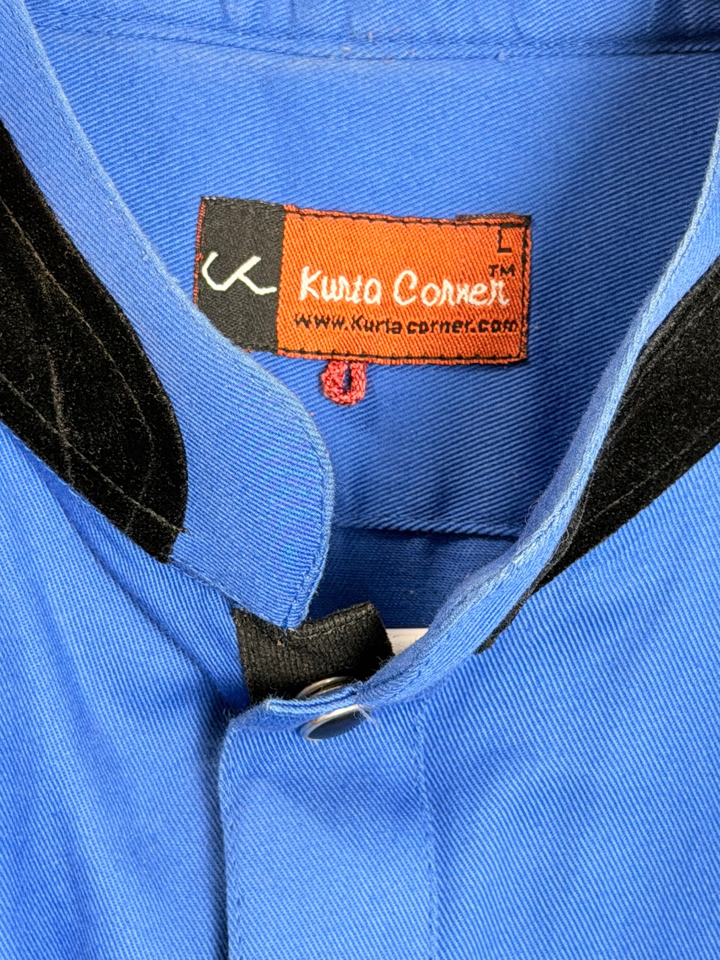 Blue Black Mens Kurta - Large