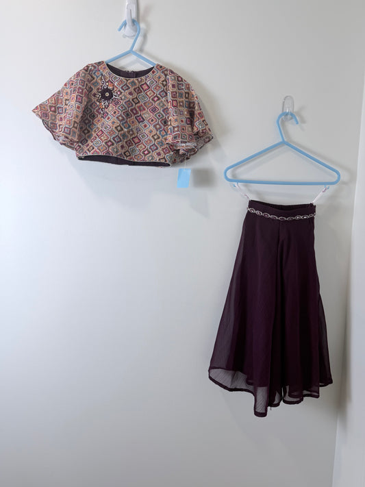 Burgundy print Sharara - Kids Size 18