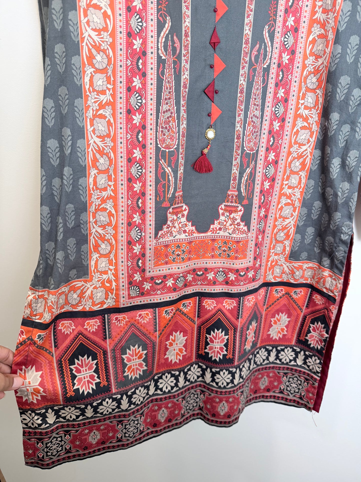 Grey orange red Kurta - 38