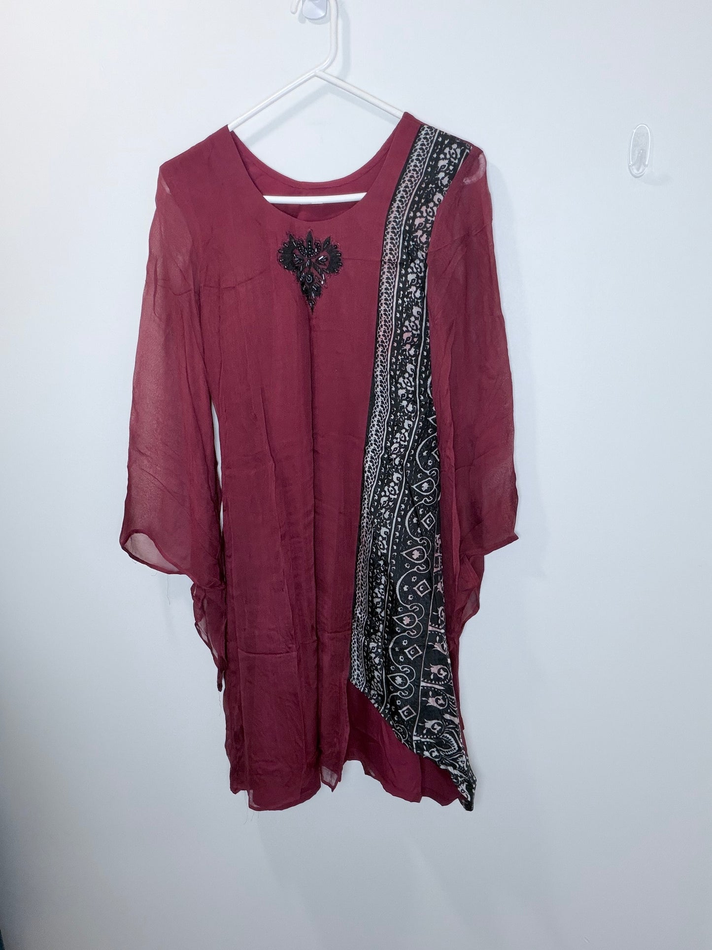 Maroon Black Print Kurta - 34