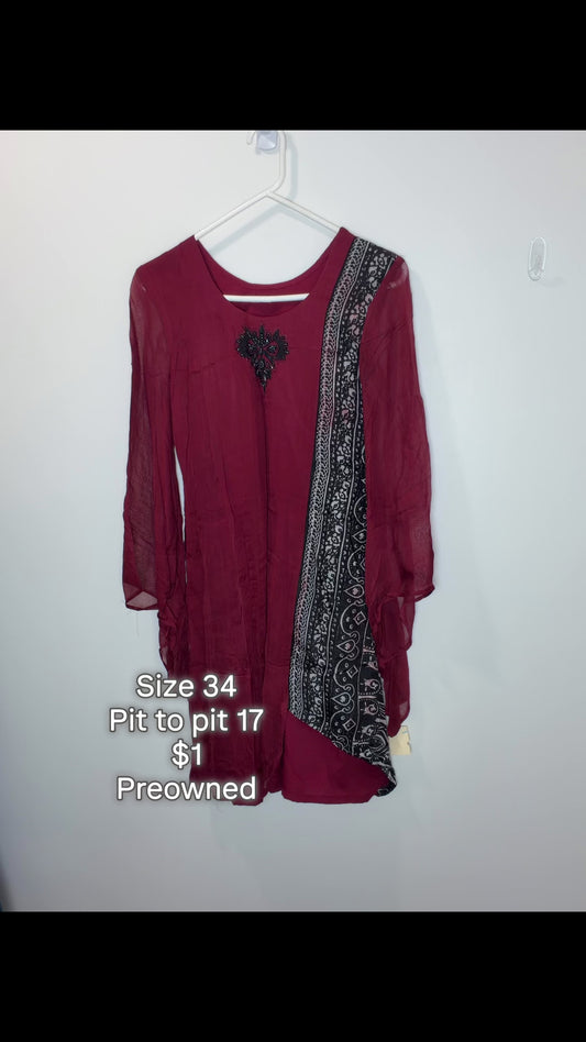 Maroon Black Print Kurta - 34